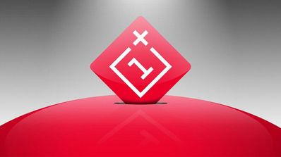 Logotipo de la compañía OnePlus con fondo rojo y gris