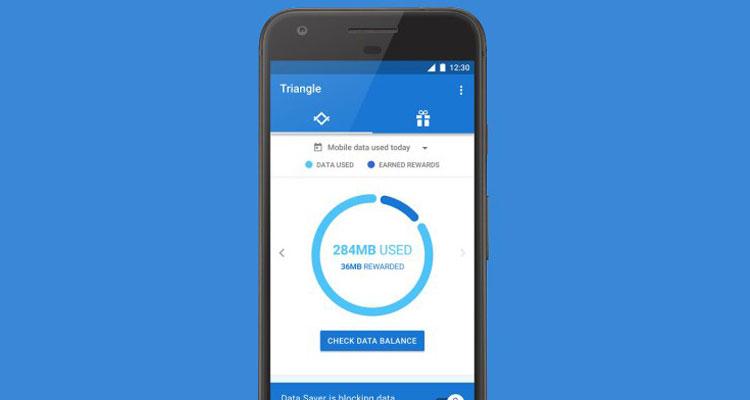 Triangle aplicación de Google con fondo azul