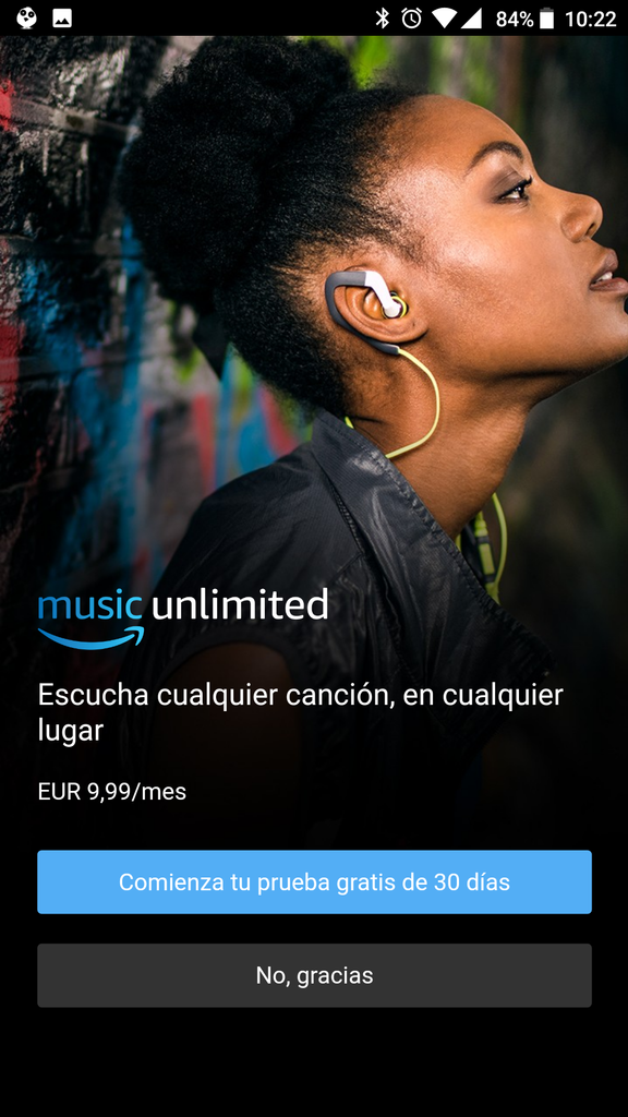 Inicio aplicación Amazon Music Unlimited