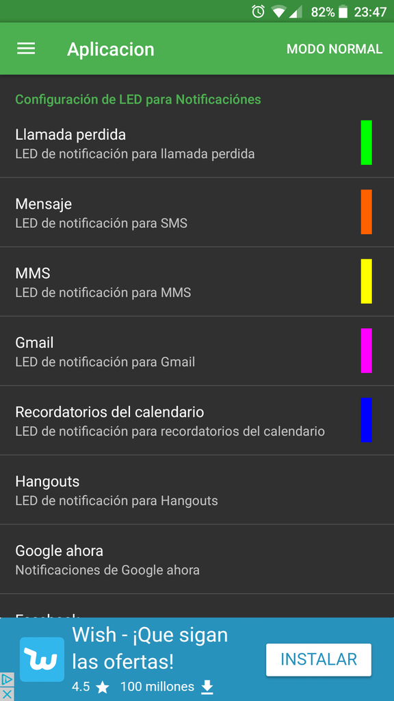 Interfaz de Light Manager - LED Settings