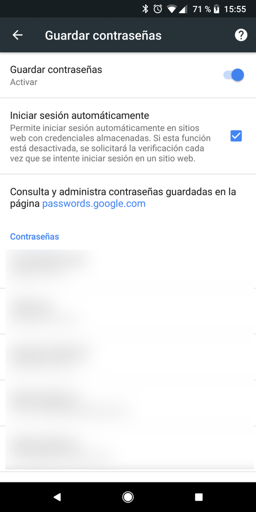 Gestión contraseñas Chrome para Android