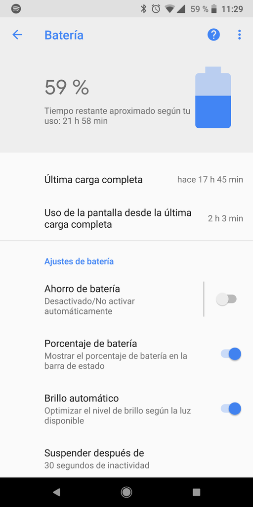 Apartado batería en Android Oreo