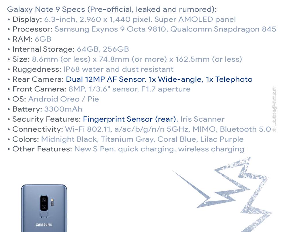 Listado de características del Samsung Galaxy Note 9