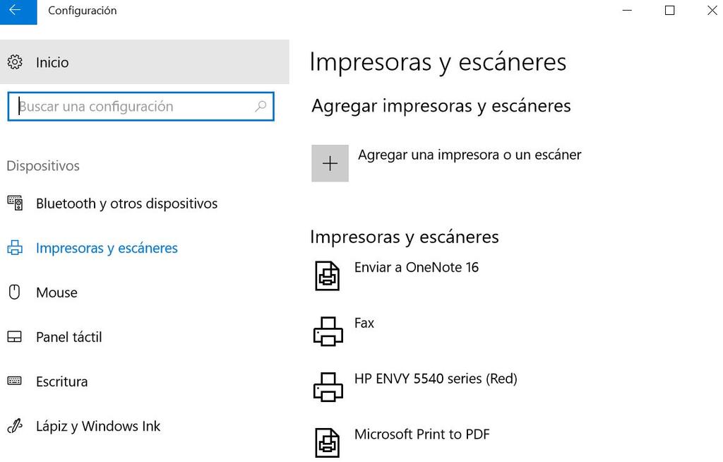 Lista de impresoras instaladas en Windows 10