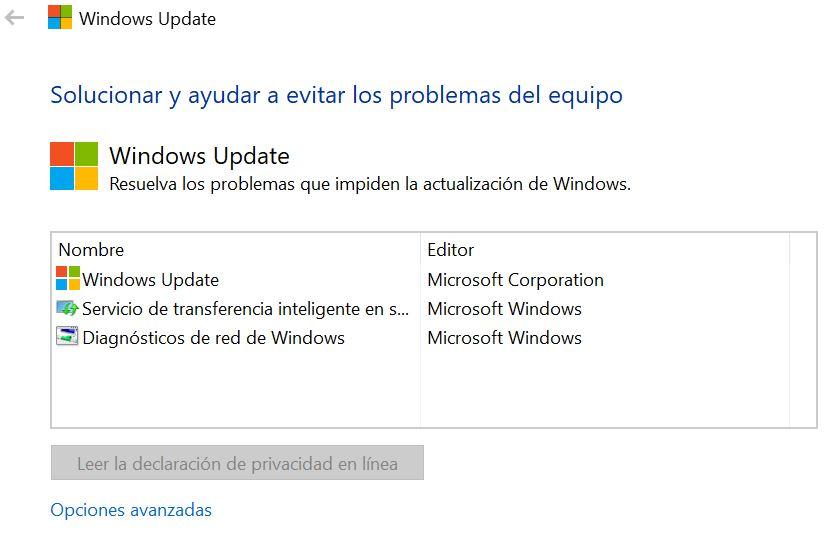 Aplicación para solucionar problemas con actualizaciones de Windows 10