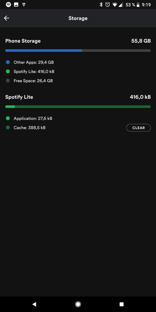 Almacenamiento de Spotify Lite