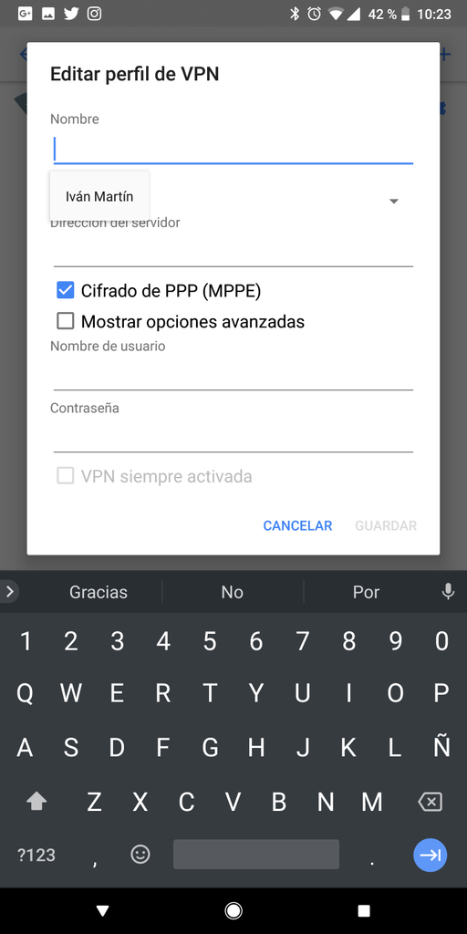 Opciones uso VPN en Android