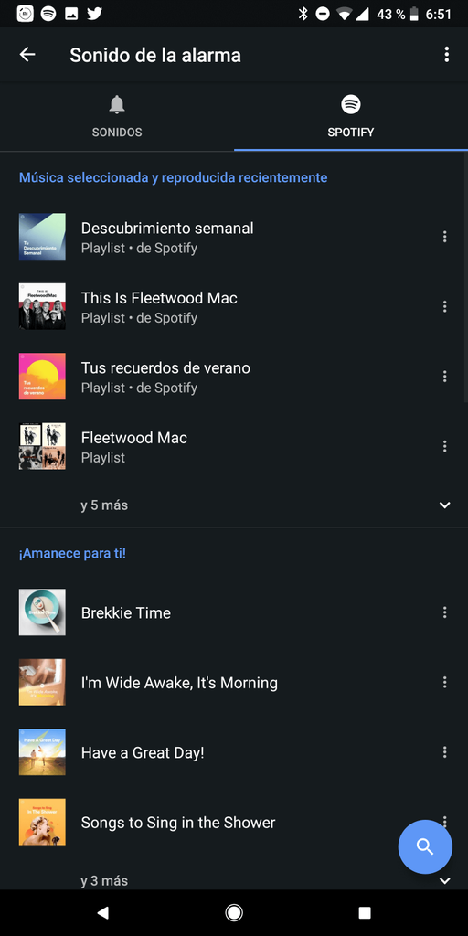 Selección musica Spotify como alarma del reloj de Google