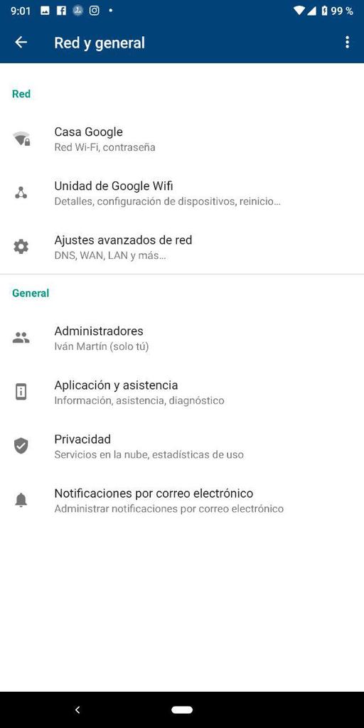 Opciones de gestión de Google WiFi