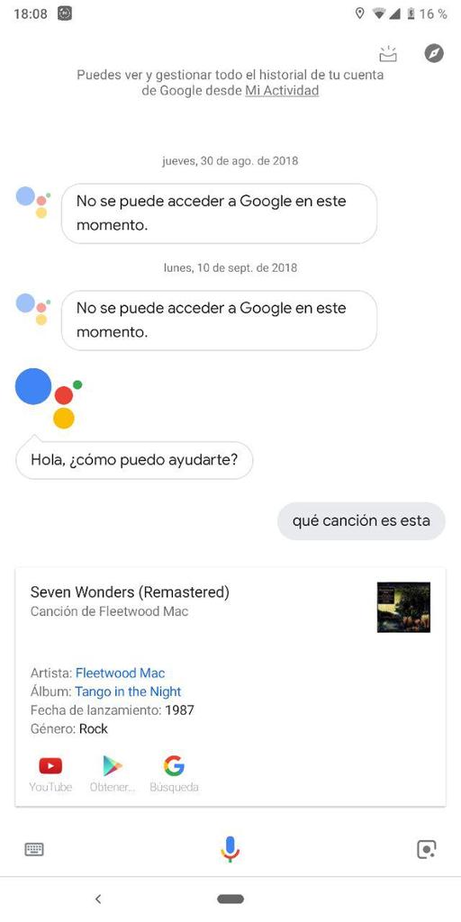 Barras de reconocimiento Sound Search Google Assistant