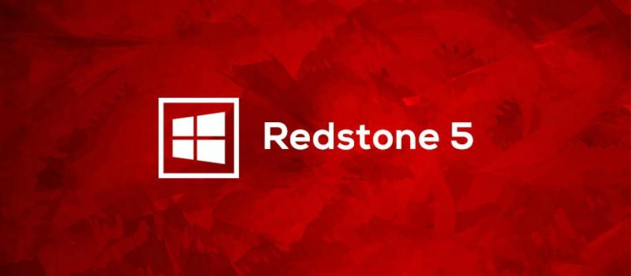 Logo Windows 10 Redstone 5 con fondo rojo