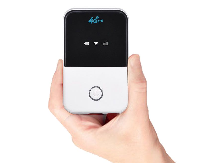 Router de viaje en mano