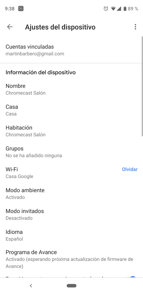 Opciones de configuración de Google Chromecast