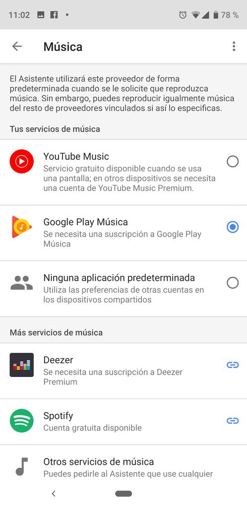 Selección app música asistente de Google