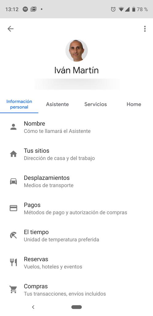 Opciones en la aplicación Google Home