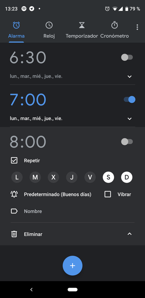Aplicación reloj para establecer alarma en Android