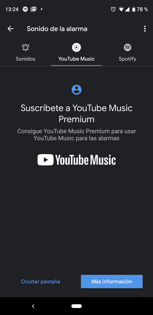 Uso de YouTube Music como alarma en Android