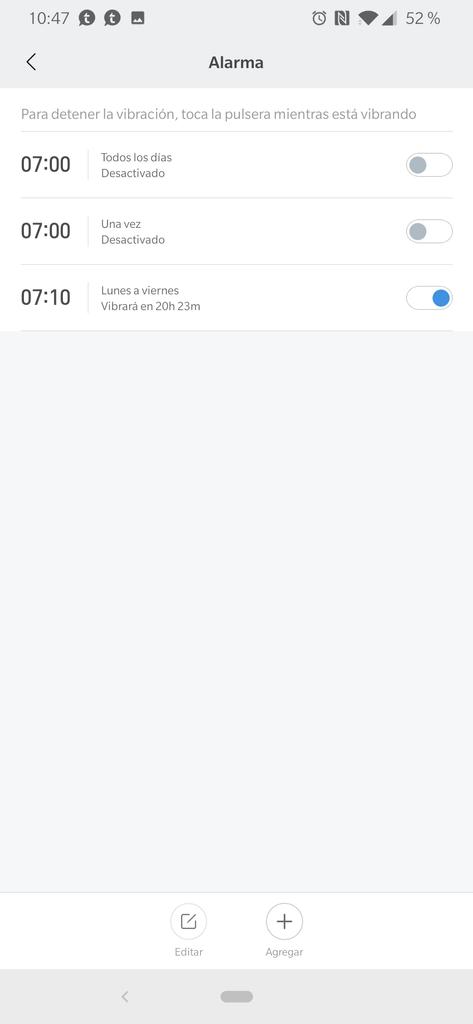 Alarmas en la pulsera Xiaomi Mi Band 3