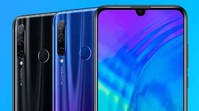 imagen frontal con fondo azul del Honor 20 Lite