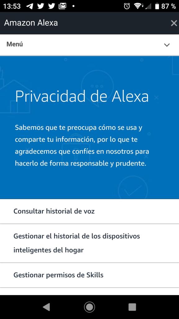 Apartado Privacidad de Alexa