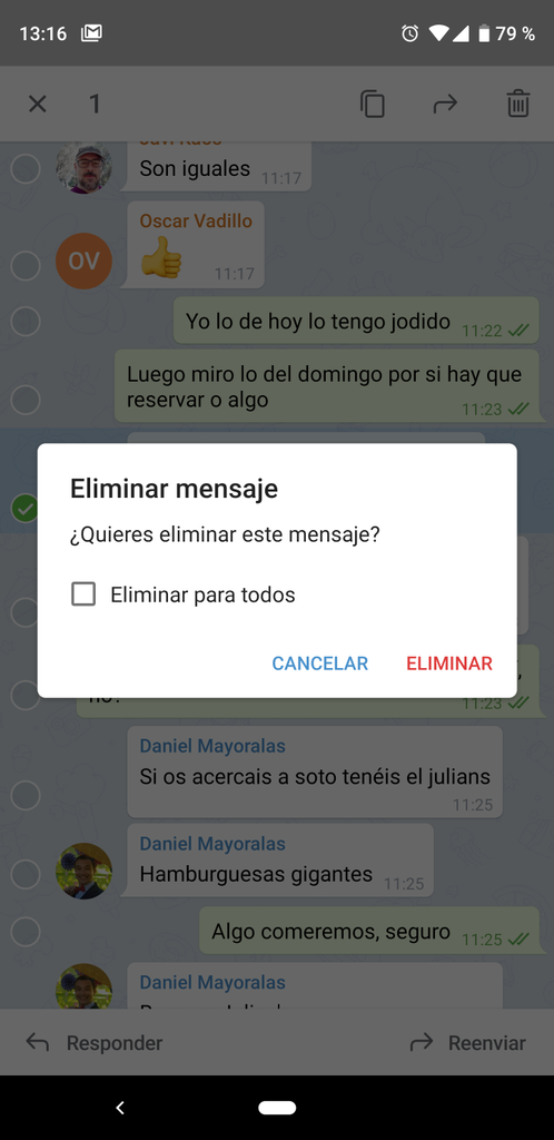 Eliminar mensaje en aplicación Telegram