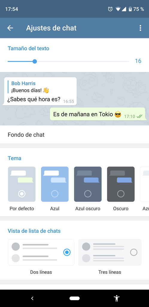 Interfaz habitual de Telegram
