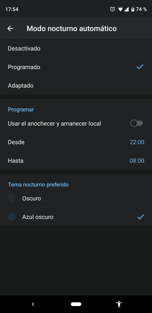 programar modo oscuro Telegram