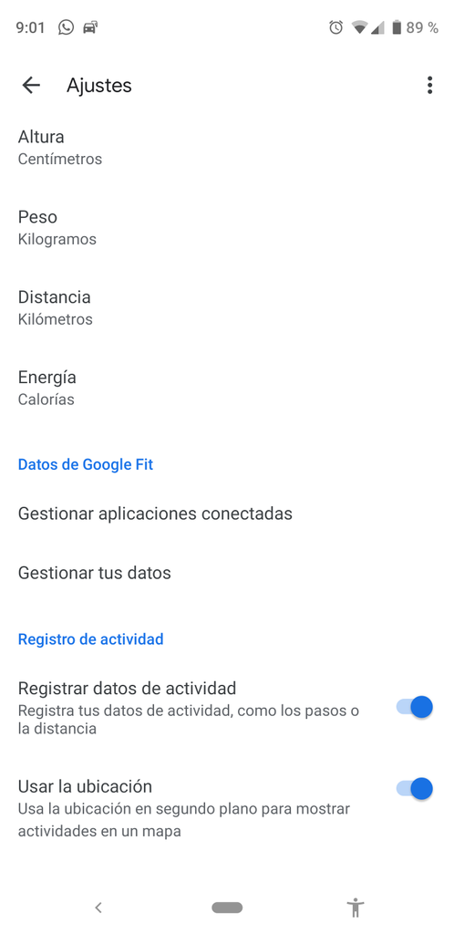 Ajsutes de la aplicación Google Fit para Xiaomi Mi Band 3