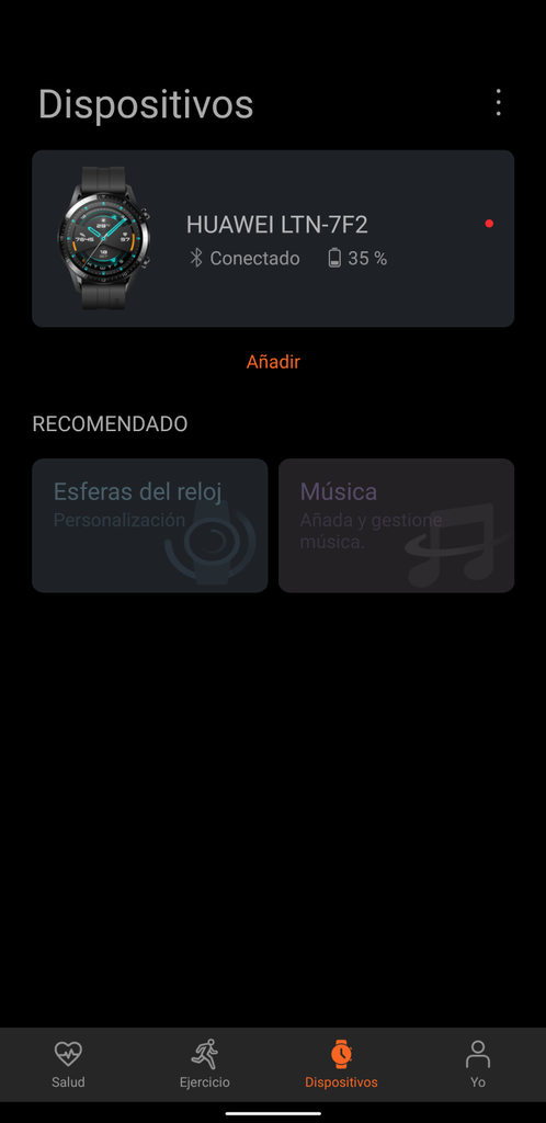 Opciones de música en el Huawei Watch GT 2