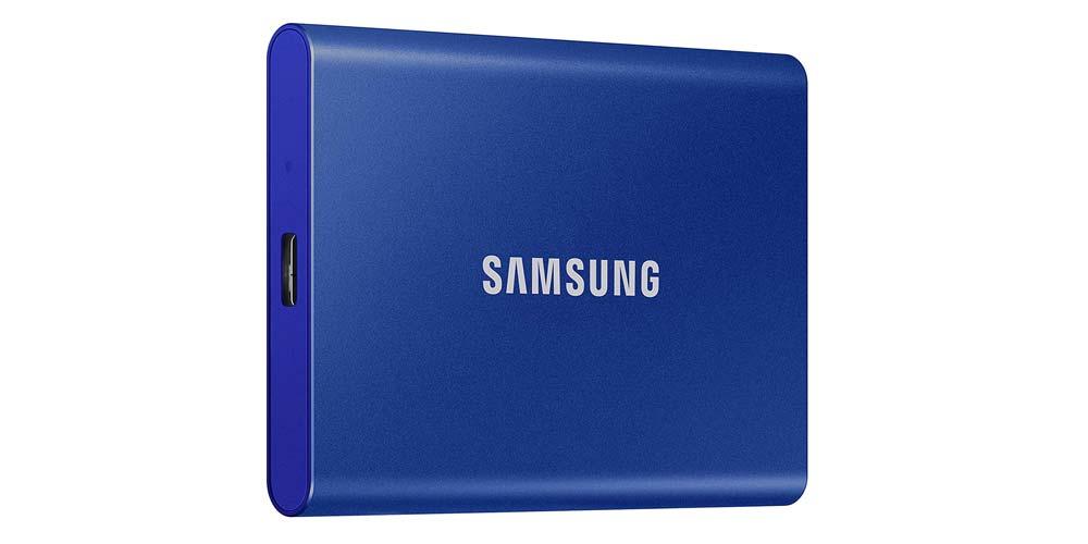 Puerto USB del disco externo Samsung SSD azul
