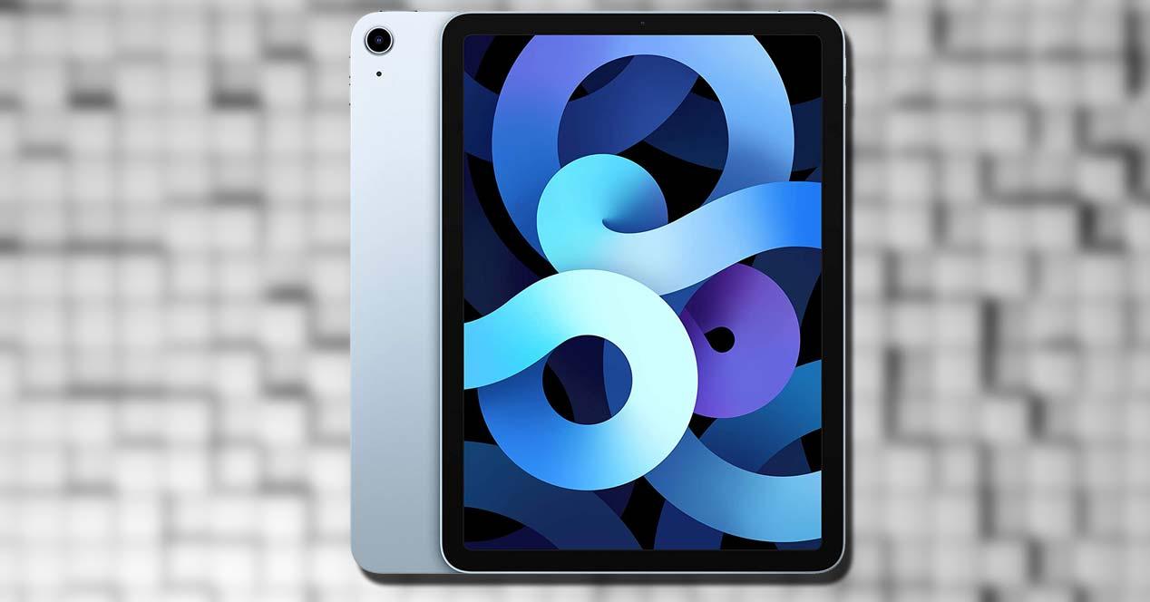 Tablet Apple iPad Air con fondo de cuadrados
