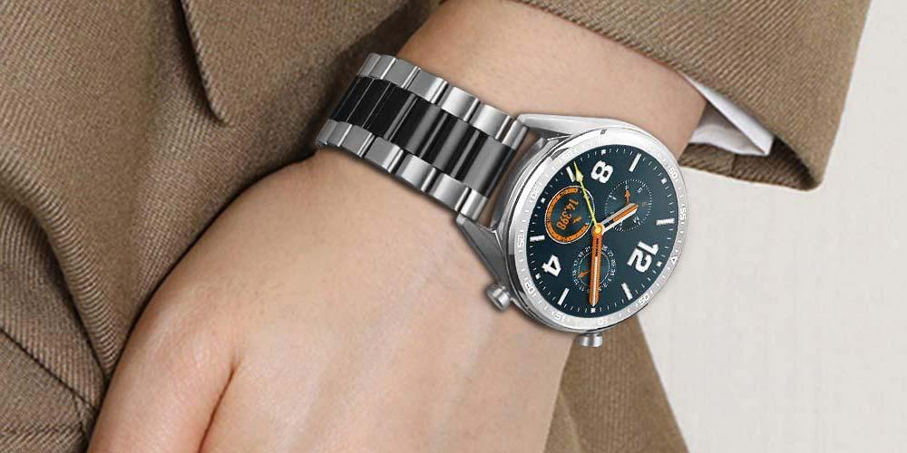 Compatible con Huawei Watch GT/Watch GT2 correas de silicona y protectores  de pantalla, pulseras de repuesto de silicona SourceTon (negro y azul) con