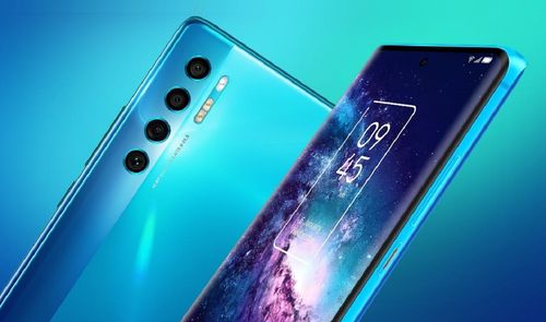 Teléfono TCL 20 Pro 5G con fondo azul
