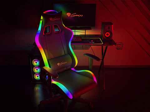 Silla RGB para videojuegos con masaje y reposapiés, silla ergonómica grande  de escritorio para computadora, silla de videojuegos con efecto de luz