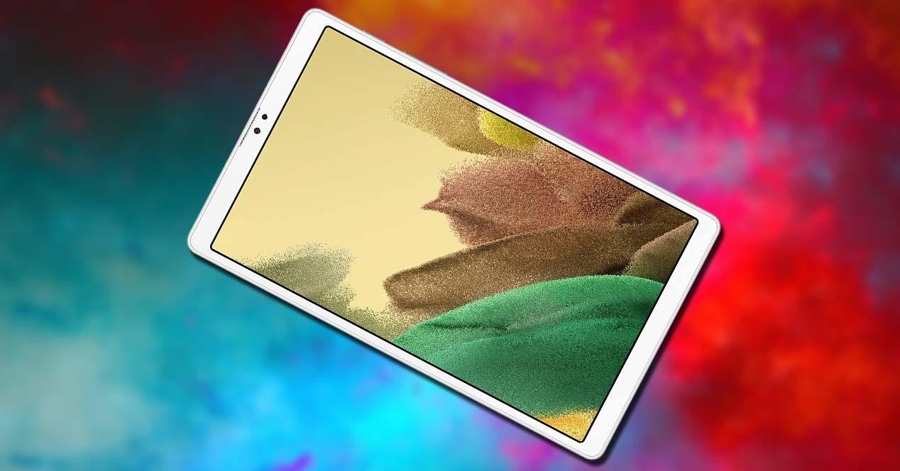 Samsung Galaxy Tab A7 Lite con fondo de colores