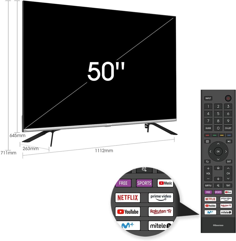 Smart TV Hisense 50E76GQ medidas