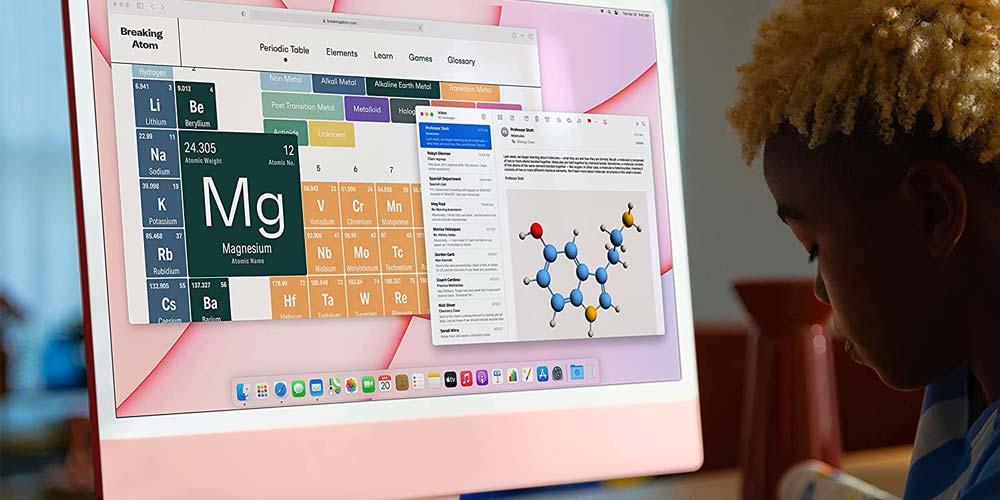 Uso del ordenador Apple iMac rosa
