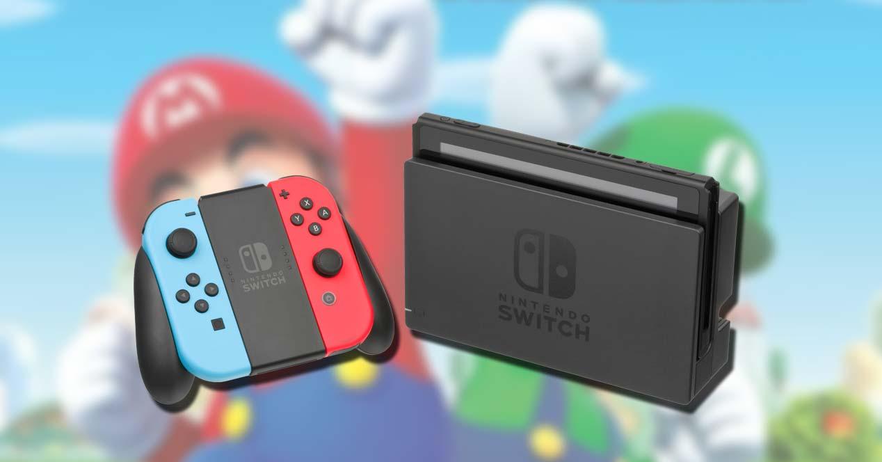 Consola Nintendo Switch con fondo de Mario