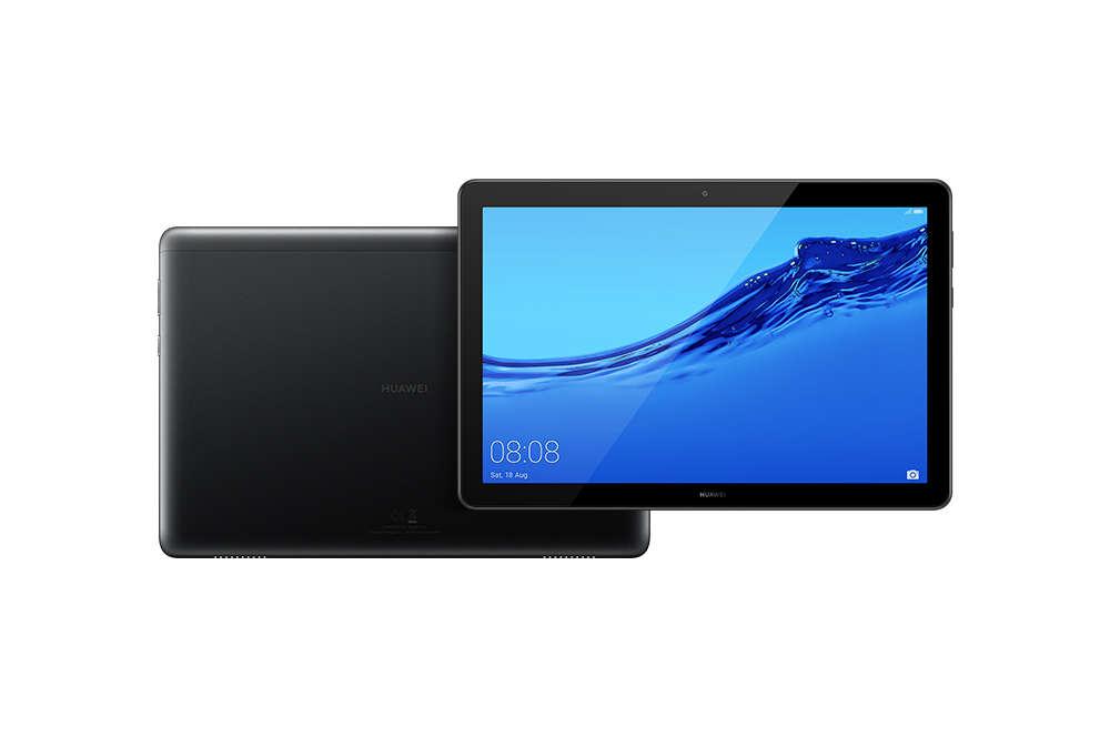 Tablet Huawei Mediapad T5 por delante y por detrás, en color negro.