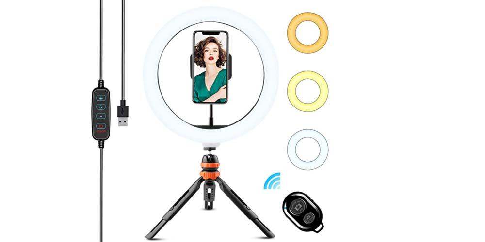 IPad 11 niveles brillo Instagram alimentado por USB y mando a distancia trípode para teléfono móvil Tik Tok Anillo de luz LED con trípode anillo YouTube 3 modos luz 10 pulgadas selfie 