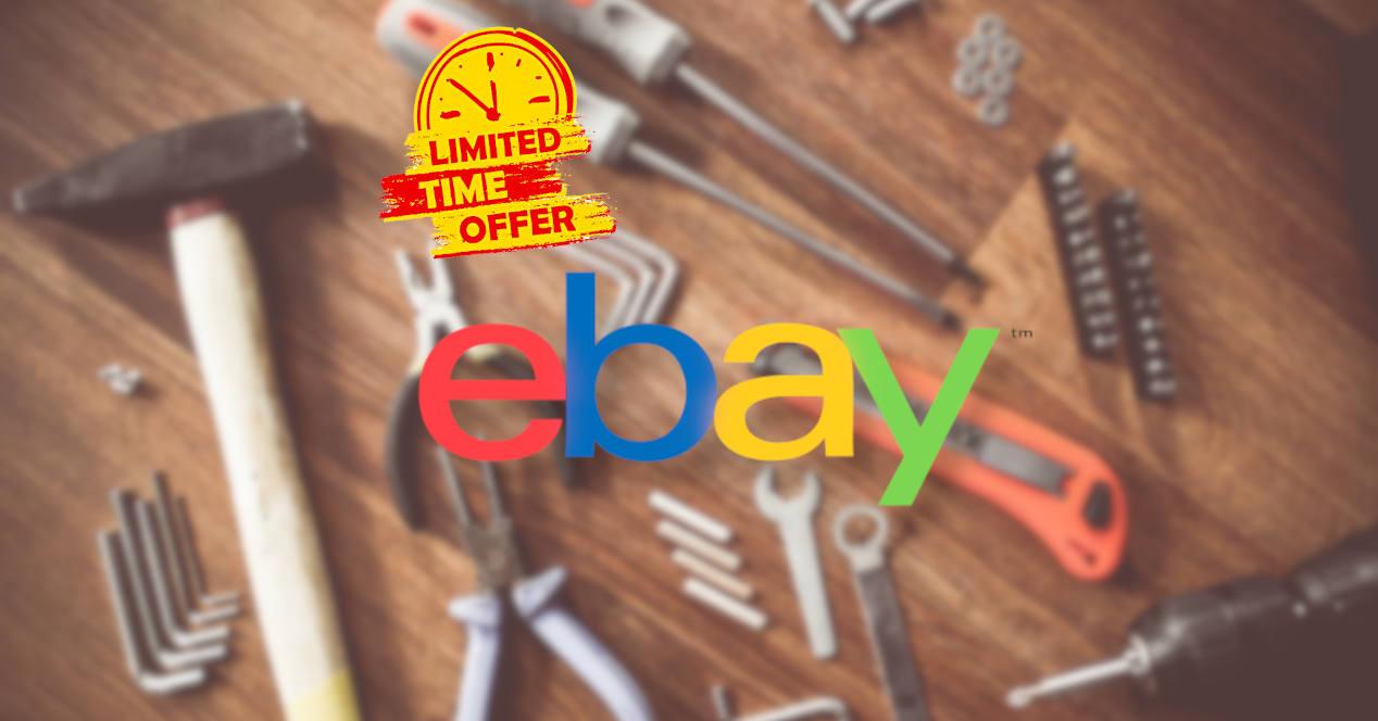 Fondo de herramientas y logo de eBay