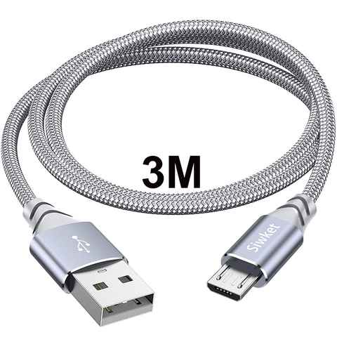 Cable 3m Micro USB B a USB A Cargador para Teléfono Móvil Datos