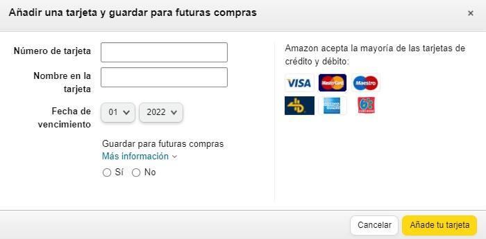 Formas de pago Amazon