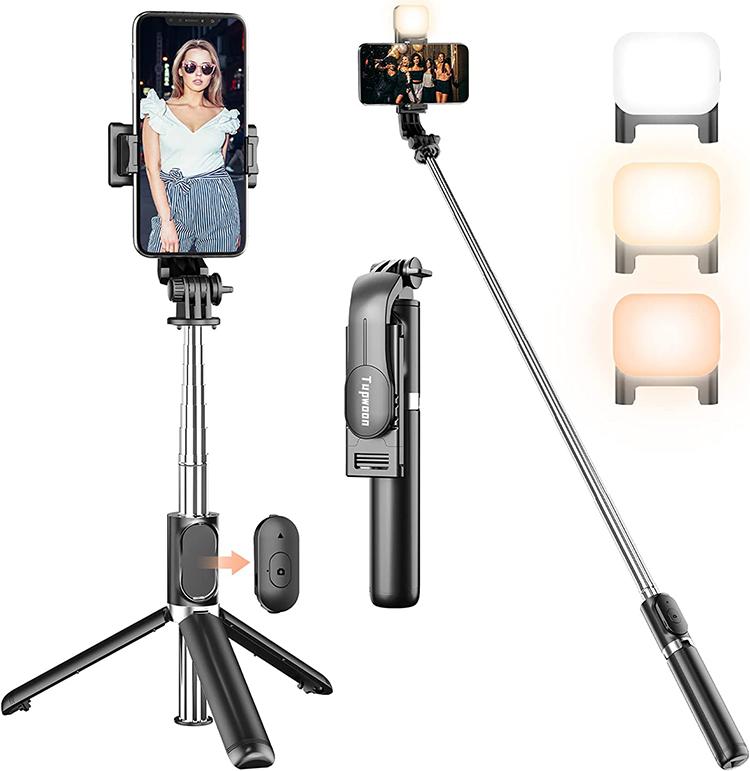 Palo selfie con luz de relleno
