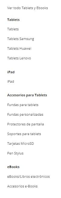 Categorías tablets