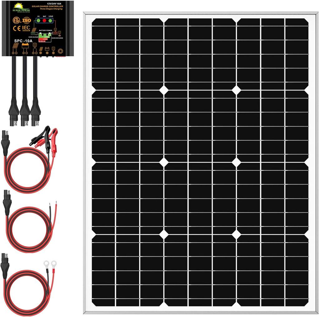 SUNER POWER - Kit de panel solar + Photocell impermeable 10 A