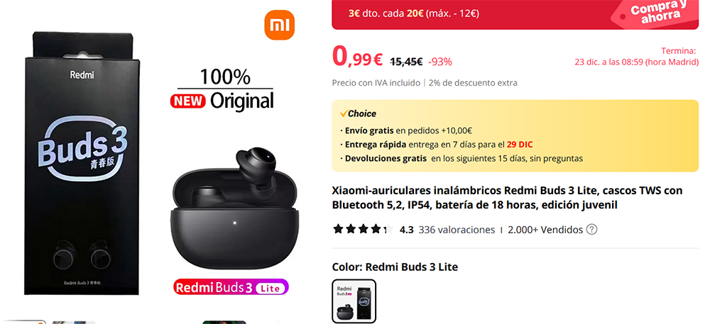 oferta Xiaomi Redmi Buds 3 Lite