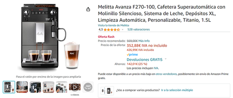 Melitta Avanza F270-100, Cafetera Superautomática con Molinillo