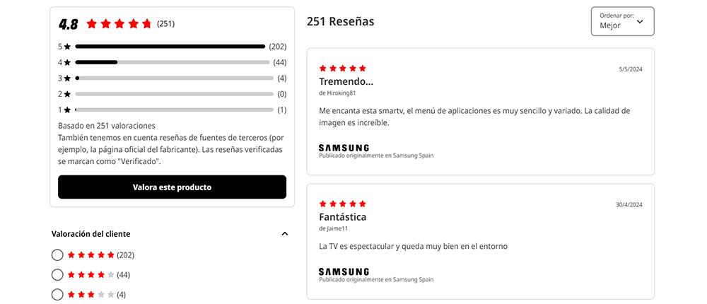 Opiniones televisor Samsung en MediaMarkt