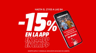 Promoción del 15% de descuento en la app de MediaMarkt